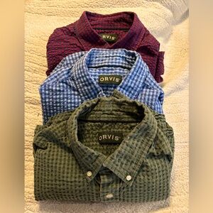 Orvis Men’s plaid button up short sleeve shirts olive green - blue - red & navy
